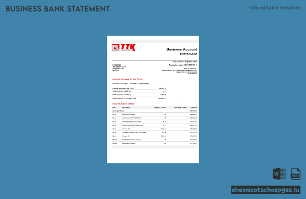 TTK-Geschäftskontoauszug (Word und PDF) – 1 Beispielvorschau